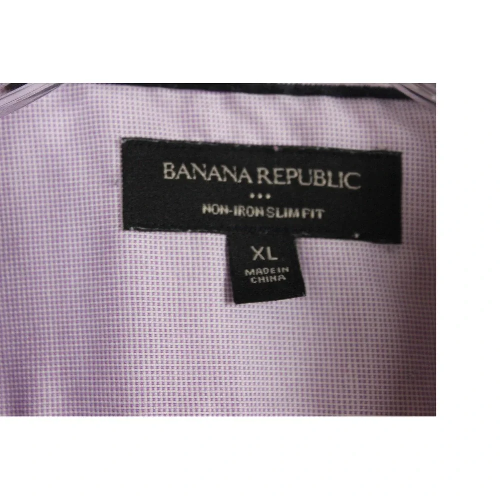 Banana Republic Mens XL Slim Fit Non-Iron Dress Shirt Purple Micro Check 17-17.5